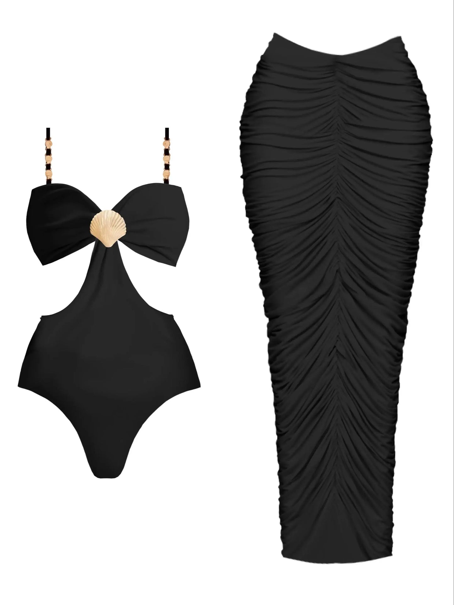 New Women Two Piece Set Skirt Suit V Neck Cut Out Sleeveless Slimming Bustier Cheeky Skirt Beach Dance Robe