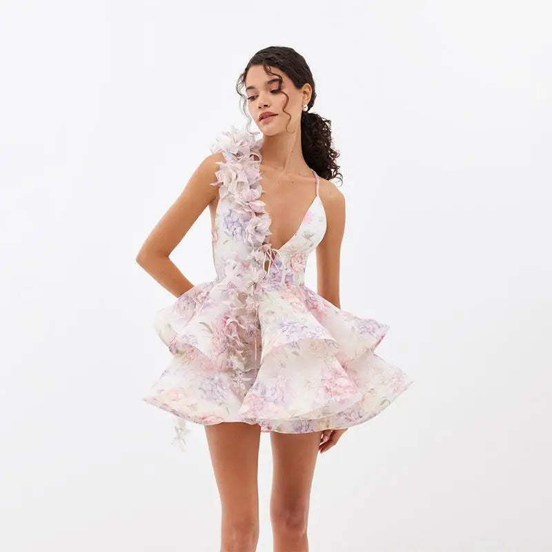 Petal Whirl & Backless Bloom Sweet A-Line Floral Mini Dress