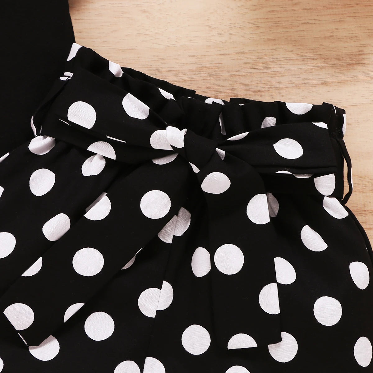 Baby Girl Set Black Short Sleeve Bodysuit+Polka Dot Shorts+Headband Toddler Girl