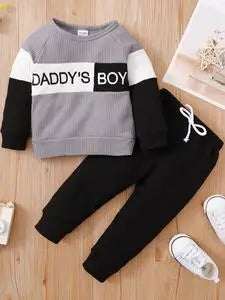 Boy Fashion Color Block Long Sleeve Top+Pant Spring and Autumn Clothing Outfits for Toddler Boy 1-4 Years
