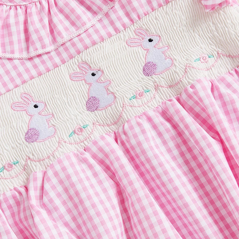 Easter Baby Girl Clothes Short Sleeve Ruffle Collar Bunny Embroidery Jumpsuit Playsuit