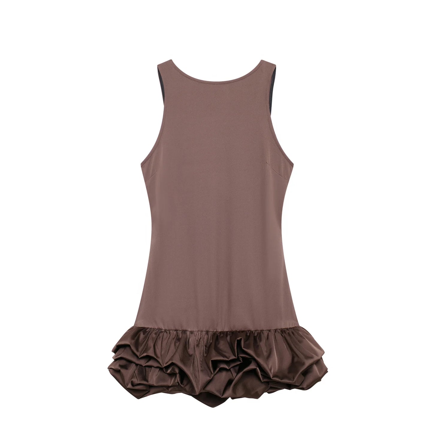 Chic Voluminous Playsuit Dress Female Back Zipper O-Neck Dress Ladies Elegant