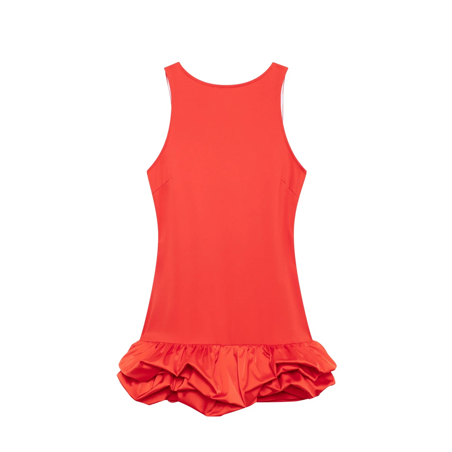 Chic Voluminous Playsuit Dress Female Back Zipper O-Neck Dress Ladies Elegant