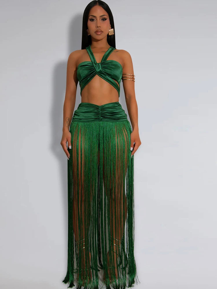 Golden Mirage Fringed Skirt Co-Ord