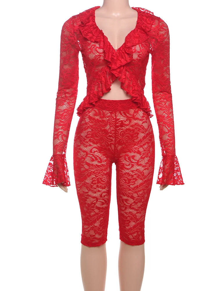 Luxe Jacquard Full Sleeve Crop & Shorts Romantic Rebellion Ruffle Co-Ord