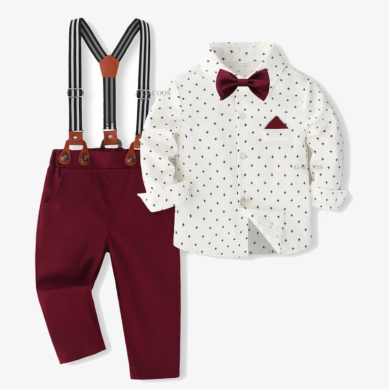 Baby Boys Clothes Formal Sets Children Gentleman Dress Suits Long Sleeve Tie Shirt Trousers