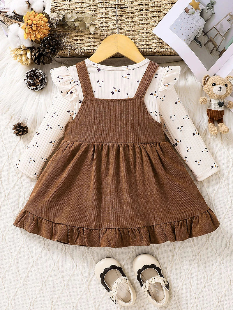 Floral Bodysuit and Strap Dress Set for Baby Girls Infants One Piece Clothing