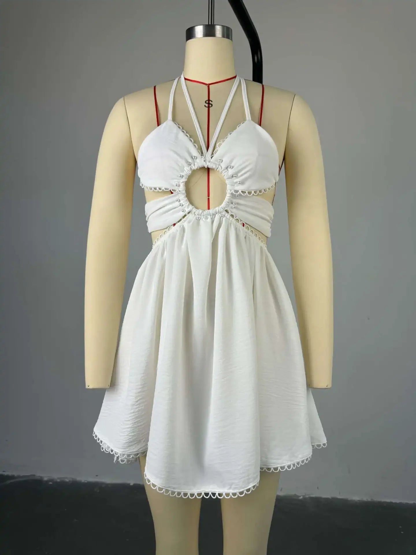 Starlit Glow Beaded Halter Mini Dress