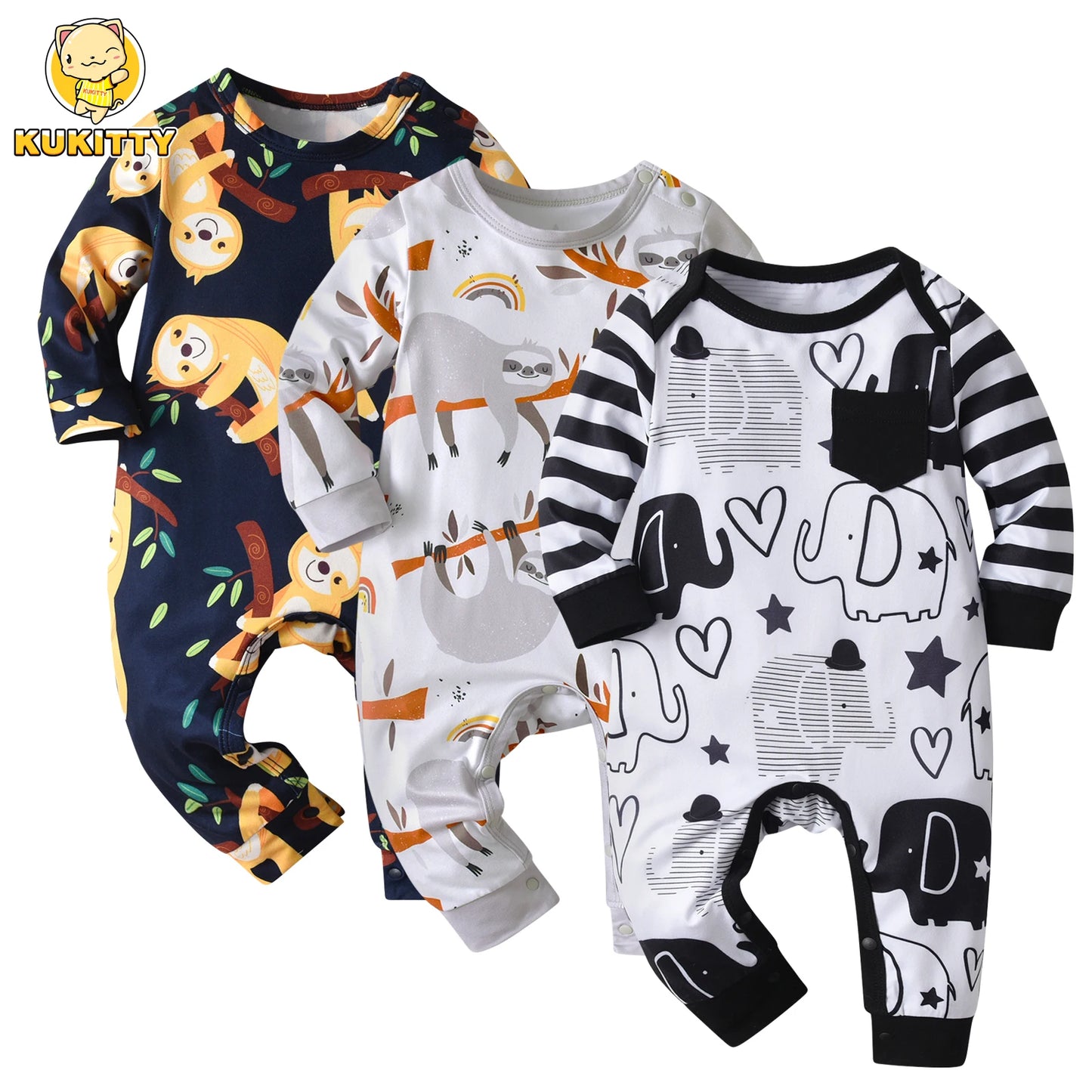 Long Sleeve Printed O-Neck Onesie Casual Clothes