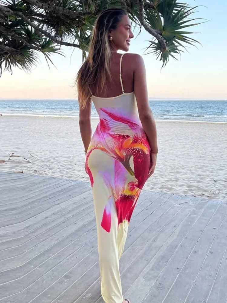 Women's Spaghetti Strap Blossom Baddie Maxi Dress