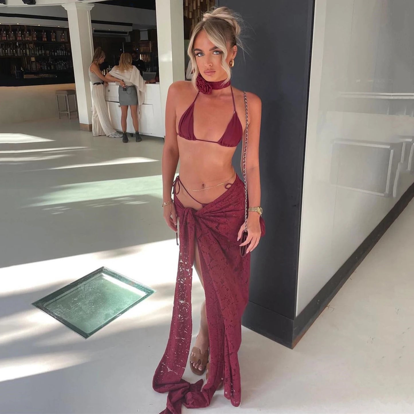 Bare Ambition Luxe Lace Swimwear 3-Piece Co-Ord with Bandeau Top & Slay Skirt
