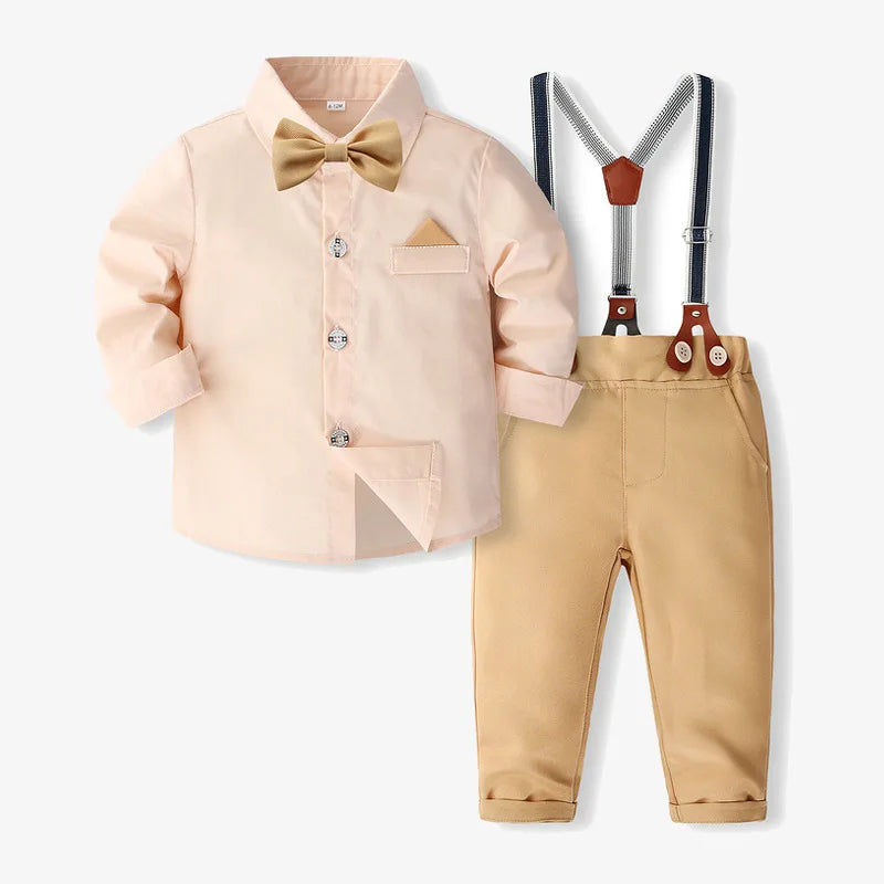 Baby Boys Clothes Formal Sets Children Gentleman Dress Suits Long Sleeve Tie Shirt Trousers