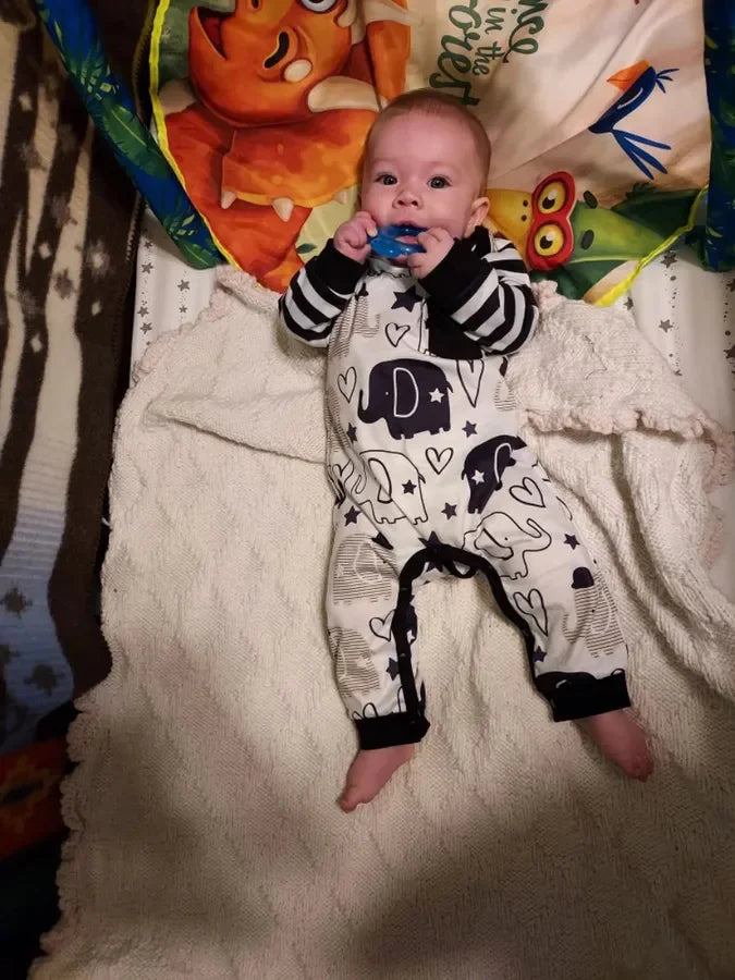 Long Sleeve Printed O-Neck Onesie Casual Clothes