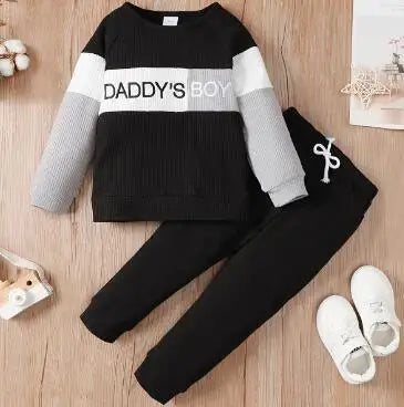 Boy Fashion Color Block Long Sleeve Top+Pant Spring and Autumn Clothing Outfits for Toddler Boy 1-4 Years