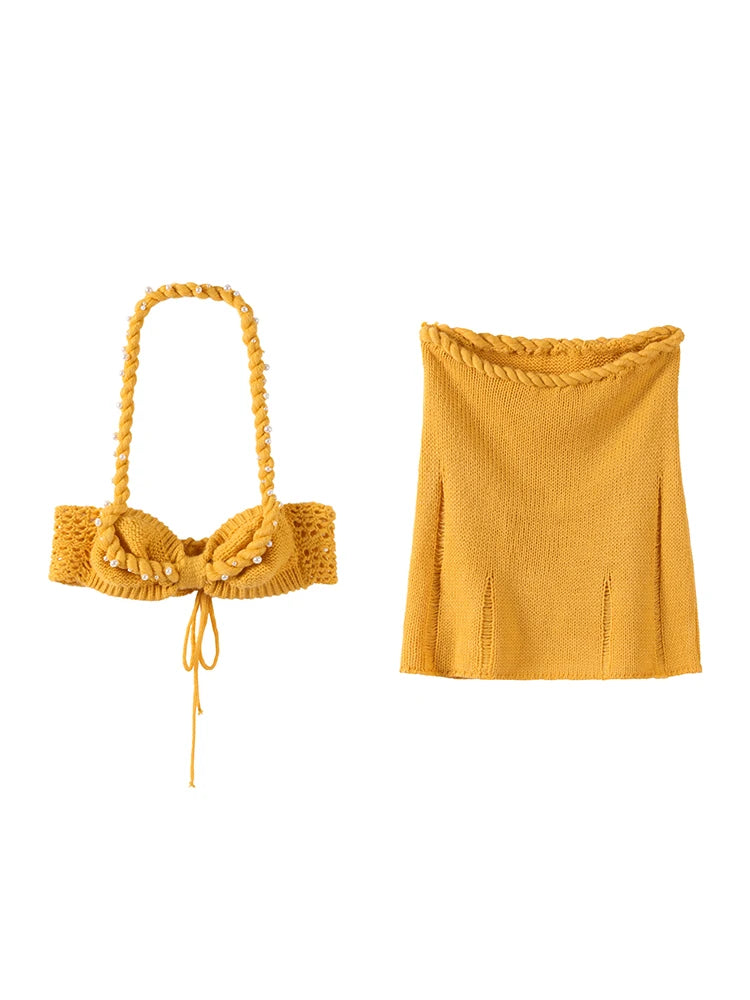 Golden Hour Glow Twist Bikini Top & Hip Hug Mini Skirt Co-Ord