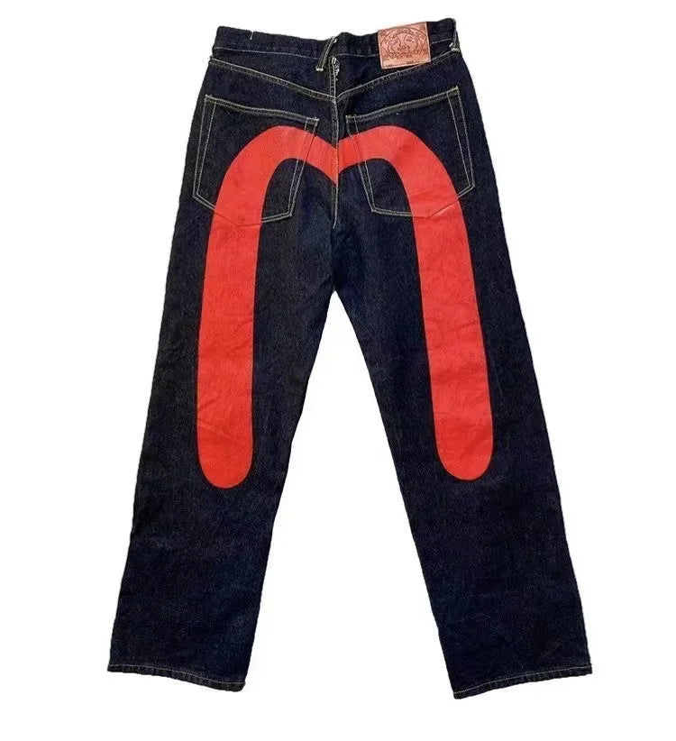 Y2K New Best-Selling Jeans Retro Personalized Print Jeans Women’s Punk Hip Hop Gothic Loose Straight Denims Couple Street wear