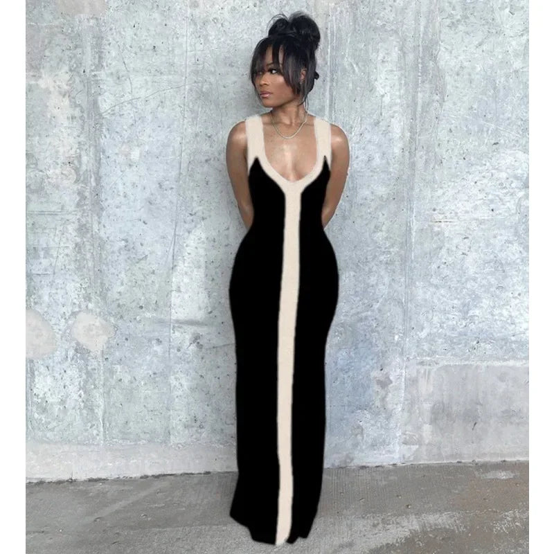 Elegant Strap Sleeveless High Waist Slit Bodycon Evening Dress Sexy V Neck Corset Dress