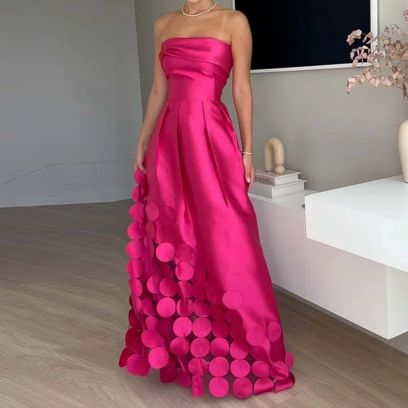 Sexy Elegant Off Shoulder Satin Spliced Hollow Out Party Dress Women's Summer Backless Red Chic Banquet Evening Dresses 2025 New