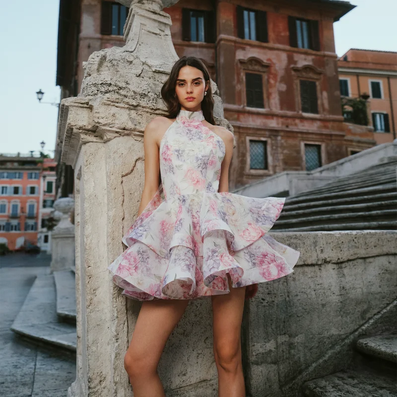 Petal Whirl & Backless Bloom Sweet A-Line Floral Mini Dress