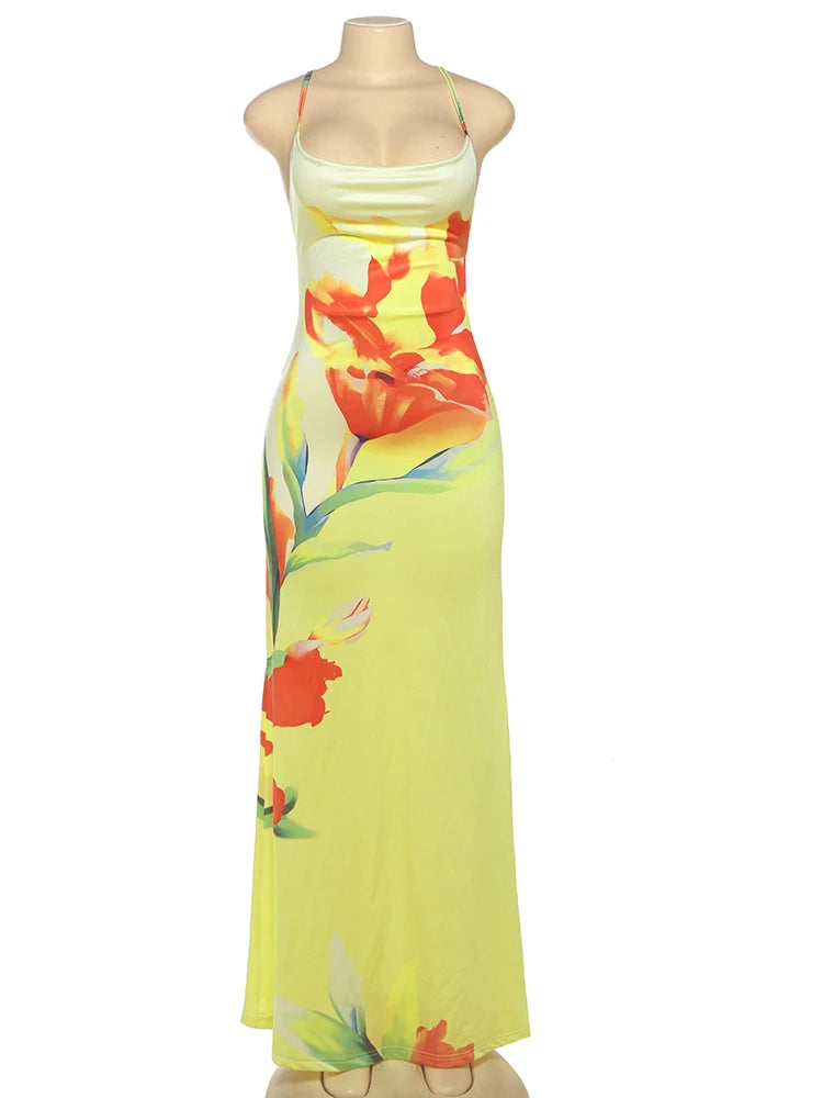 Floral Charm Lace-Up Backless Dress