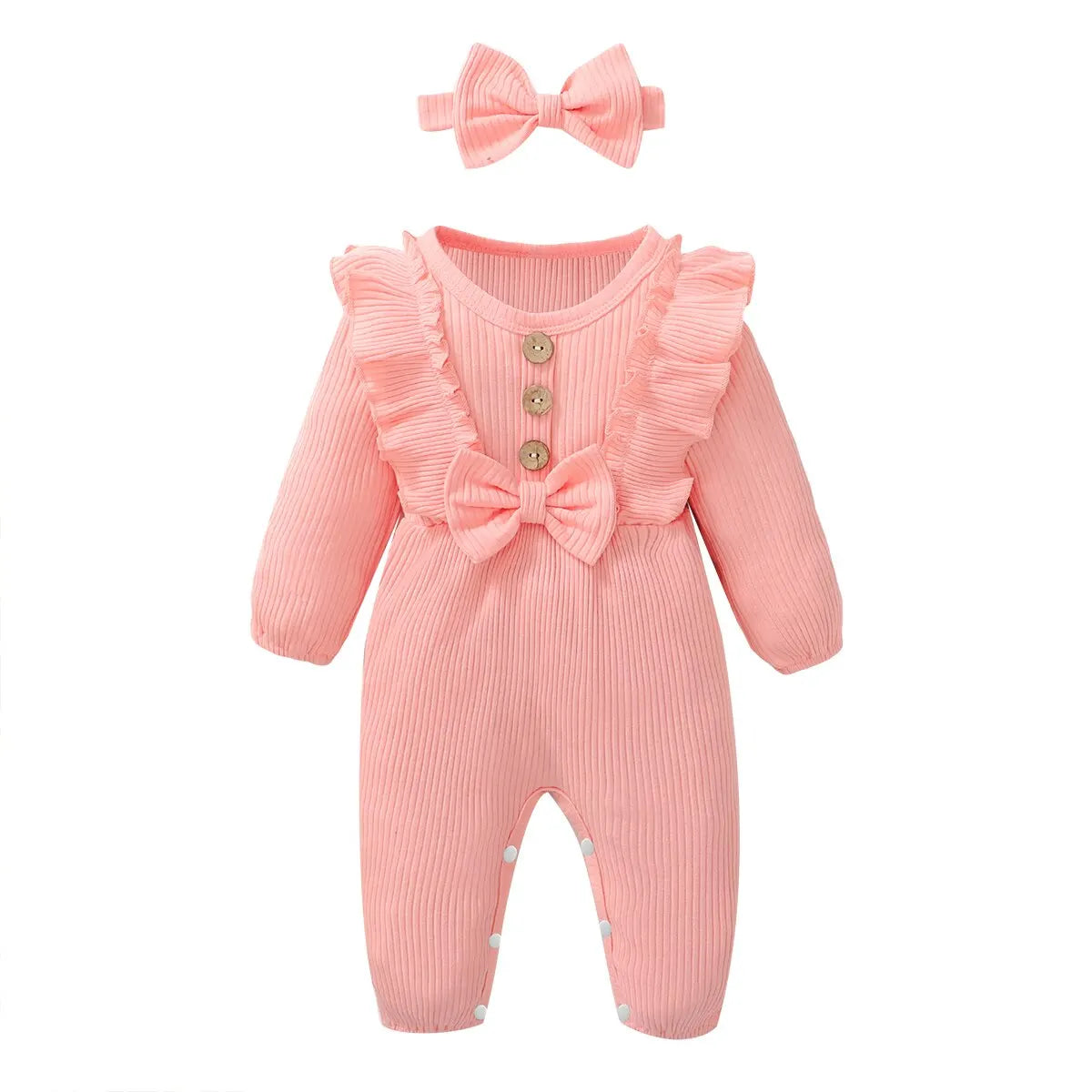Newborn Baby Girl Romper Long Sleeved Ruffle Bodysuit with Headband Onesie Outfit