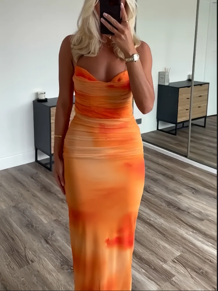 Tropical Orange bloom Mesh Dress
