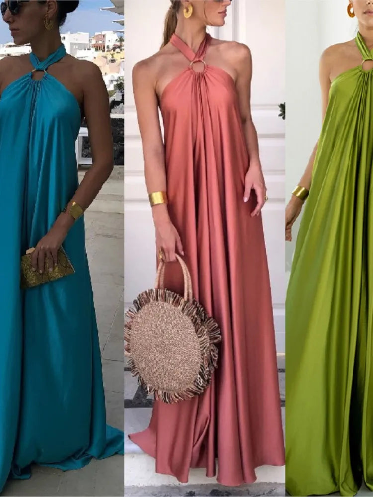 Sunset Whispers Satin Swing Maxi Dress