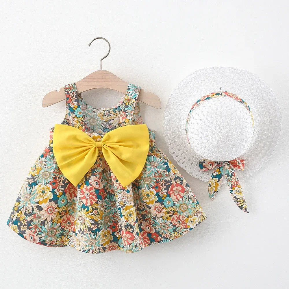 Cute Sleeveless Girl 2Pieces Sets Short Pants+Dress Set Stripe Patten