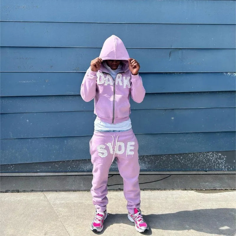 Y2K Hoodie Letter Patch Printed Zippered Hooded Sweatshirt Street Hip-hop Long Sleeved Cardigan Jacket Top Men Women's Clothing