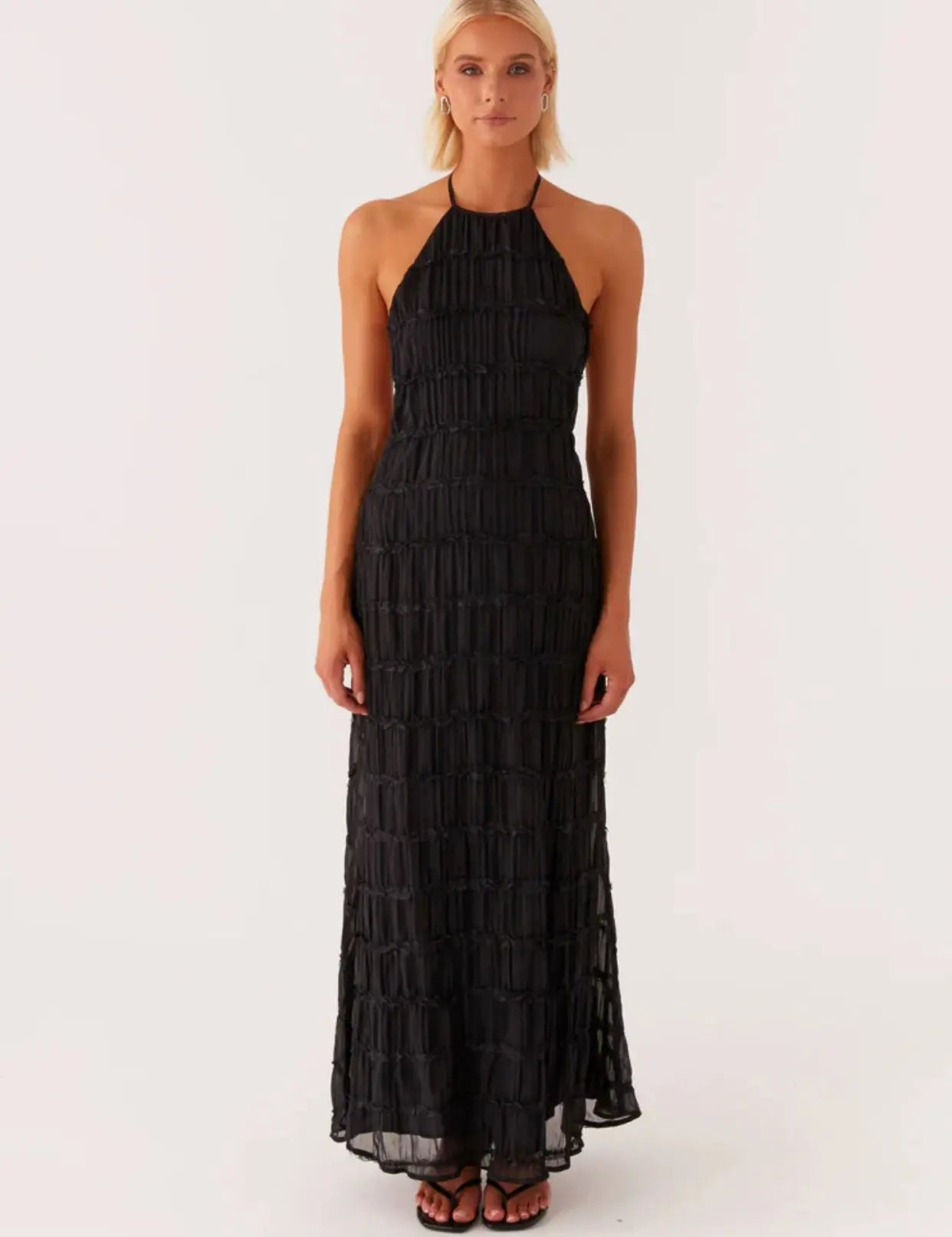 Chic Breeze Backless Ruched Maxi Dress