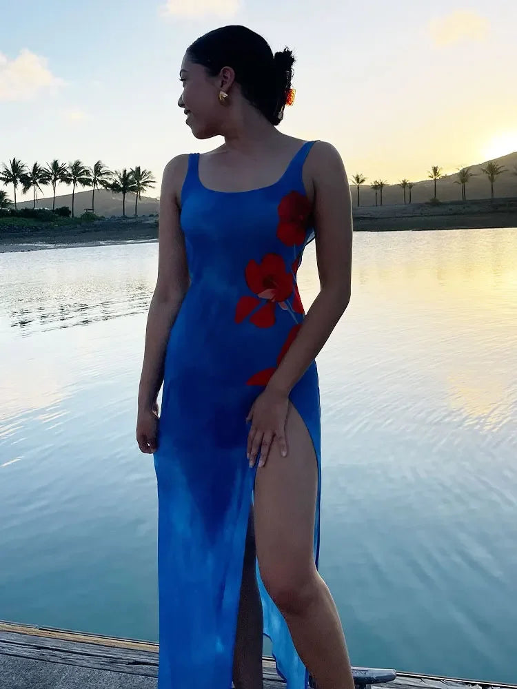 Ocean Muse Backless Split Maxi Dress