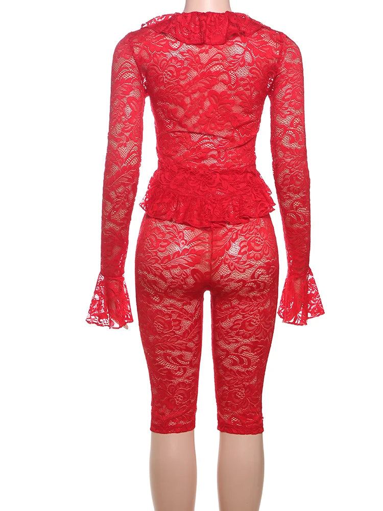 Luxe Jacquard Full Sleeve Crop & Shorts Romantic Rebellion Ruffle Co-Ord