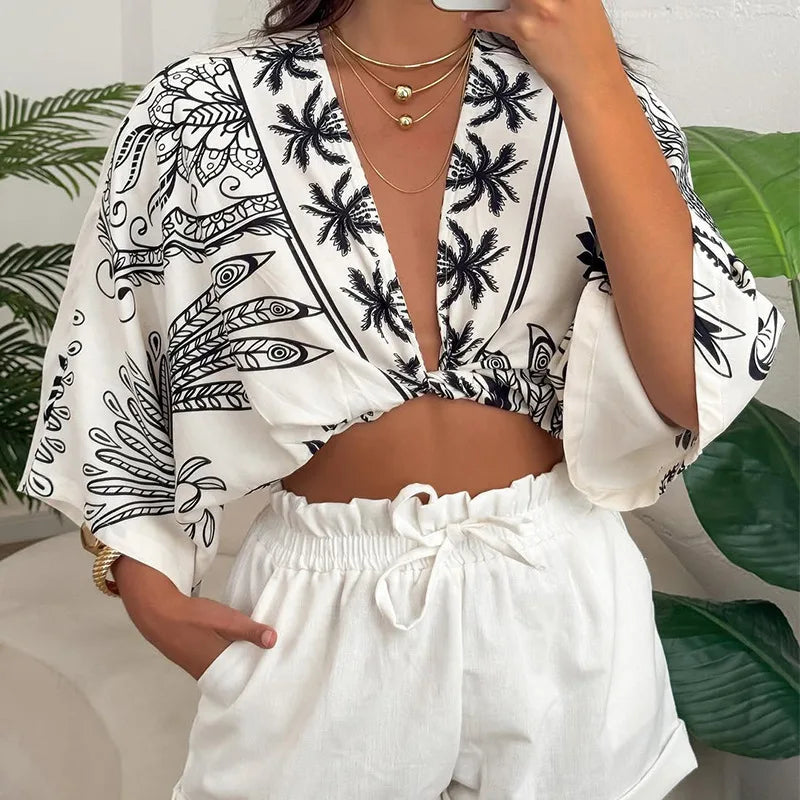 Chic Muse Tie-Up V-Neck Blouse