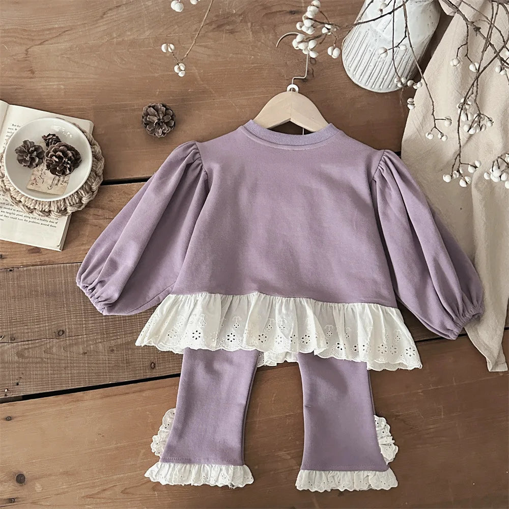 BabyGirl Long Sleeve Clothes Set Cute Lace Sweatshirt And Pants Suit Infant