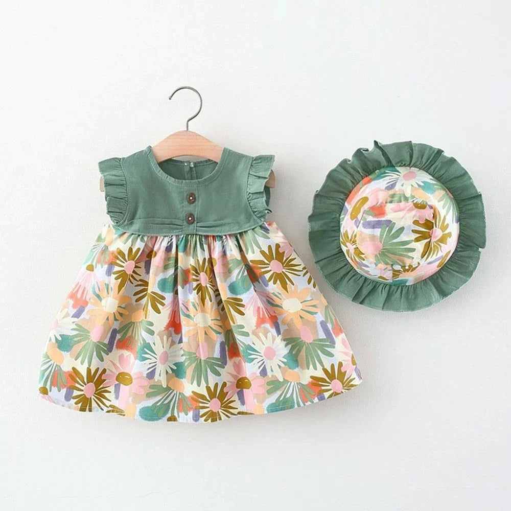 Cute Sleeveless Girl 2Pieces Sets Short Pants+Dress Set Stripe Patten