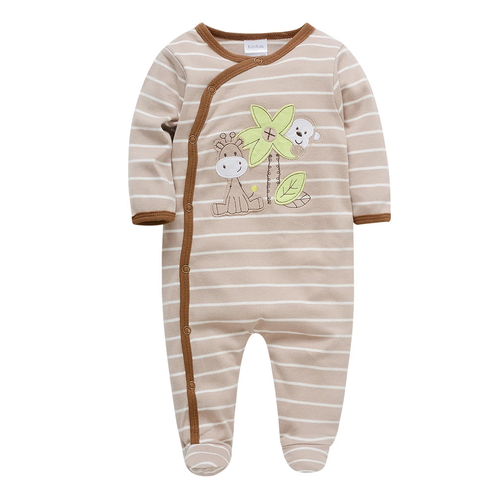 KAVKAS Baby Boys Clothing Cotton Cartoon Printing Kids Rompers Knit Newborn Overalls Orange Pajamas Baby Jumpsuit