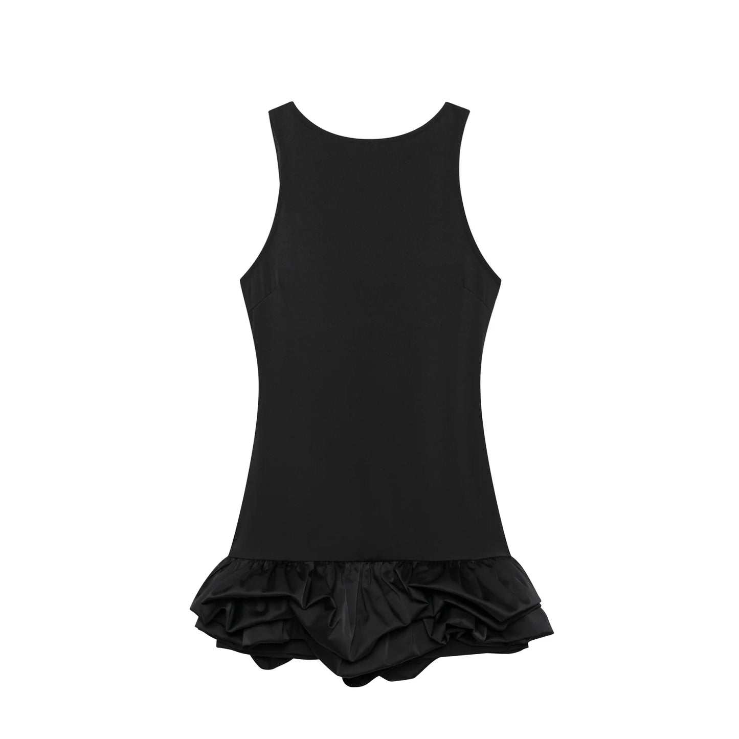 Chic Voluminous Playsuit Dress Female Back Zipper O-Neck Dress Ladies Elegant