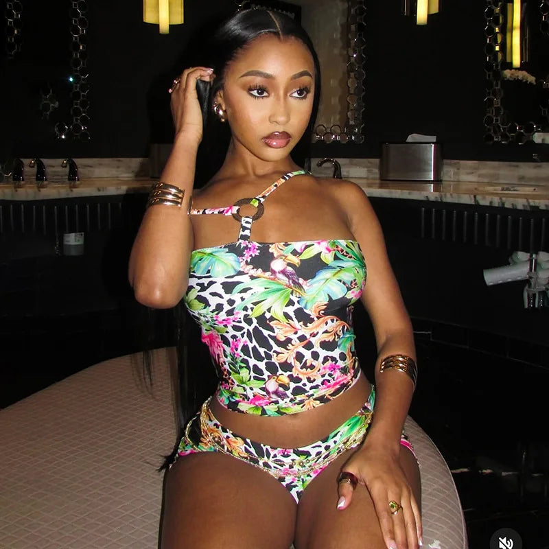 Neon Pulse Backless Bikini & Body-Hugging Shorts Lingerie Co-Ord