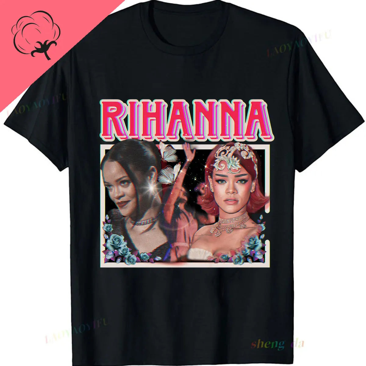 The America Famous Fashion Popular Playera Rihanna Printed T-shirt High Quality Unisex Camisetas Gothic Letter Graphic Tops
