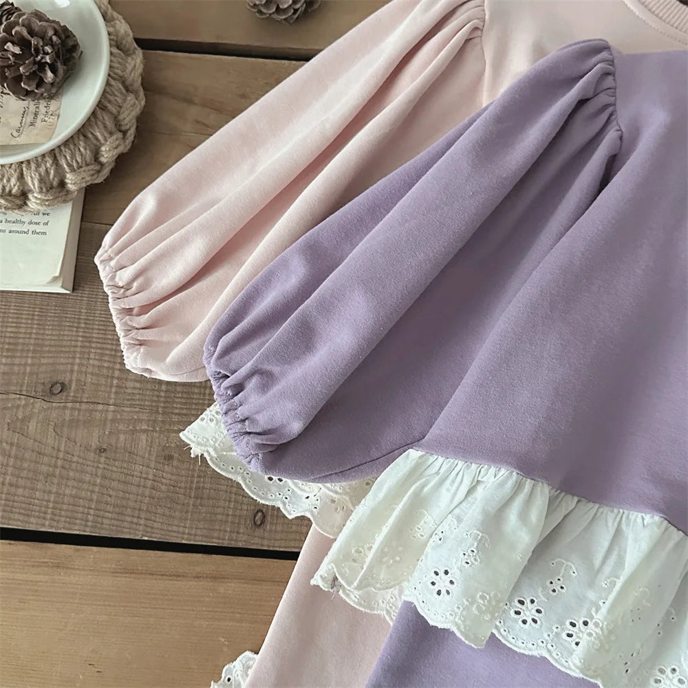 BabyGirl Long Sleeve Clothes Set Cute Lace Sweatshirt And Pants Suit Infant