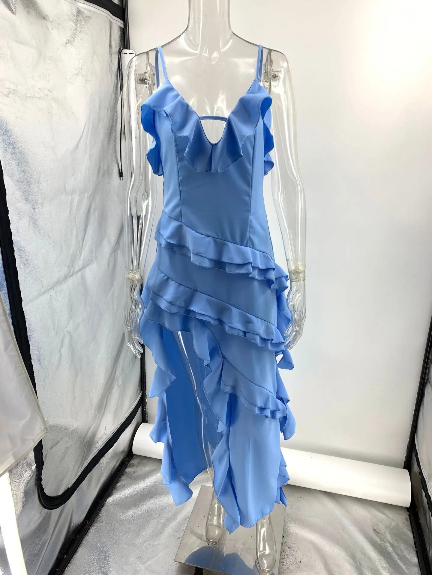 Azure Glow Irregular Tassel Bodycon Maxi