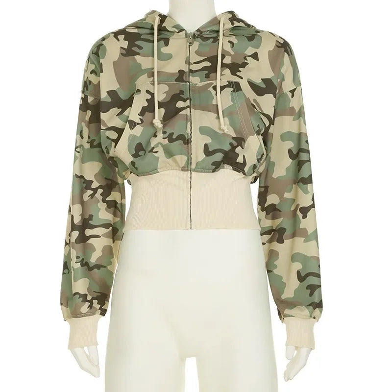 Women Camouflage Hooded Hoodie Sweatpants Casual Long Sleeve Zipper Jacket Hip Hop Sweatshirt Autumn Winter Y2K Streetwear Pants