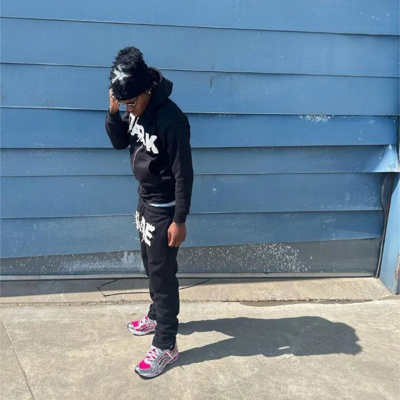 Y2K Hoodie Letter Patch Printed Zippered Hooded Sweatshirt Street Hip-hop Long Sleeved Cardigan Jacket Top Men Women's Clothing