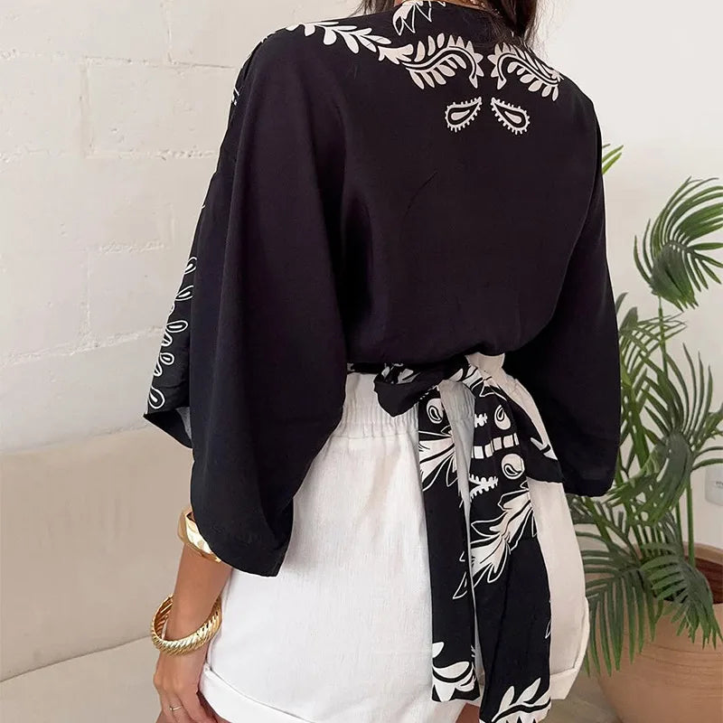 Chic Muse Tie-Up V-Neck Blouse