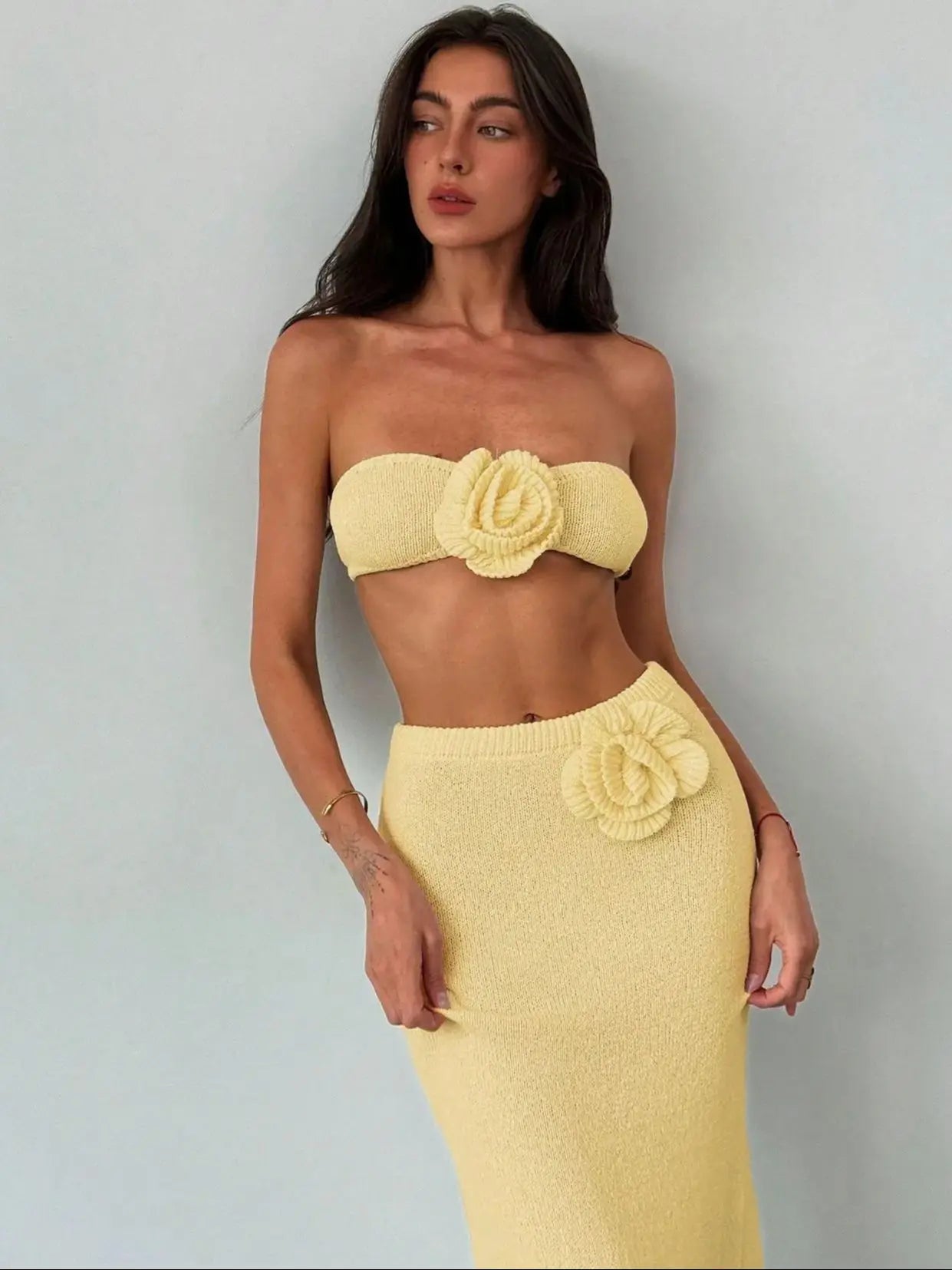 Seaside Garden Muse Knit Skirt & 3D Flower Bikini-Inspired Co-Ord