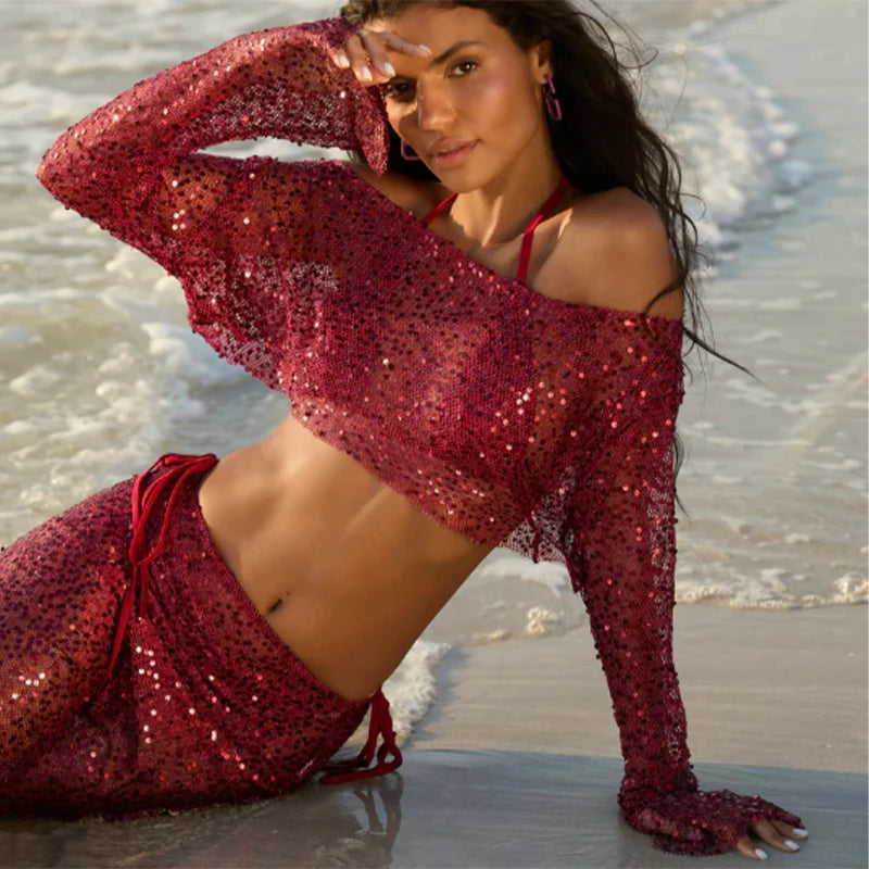 Glimmer Drape in Dazzle Two-Piece Sequin Sparkle Top & Flow Skirt
