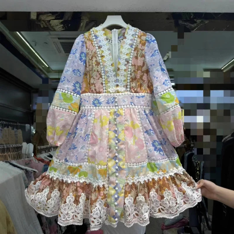 Floral Linen Elegant Short Dress