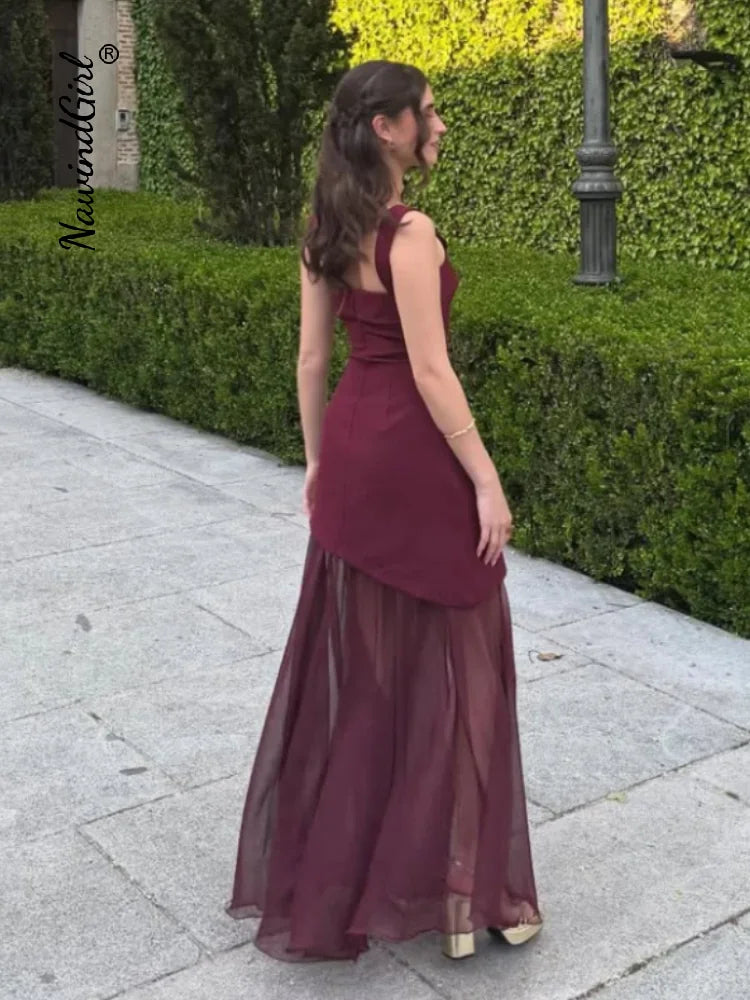Elegant Slim Sleeveless Backless Allure Mesh Maxi Dress