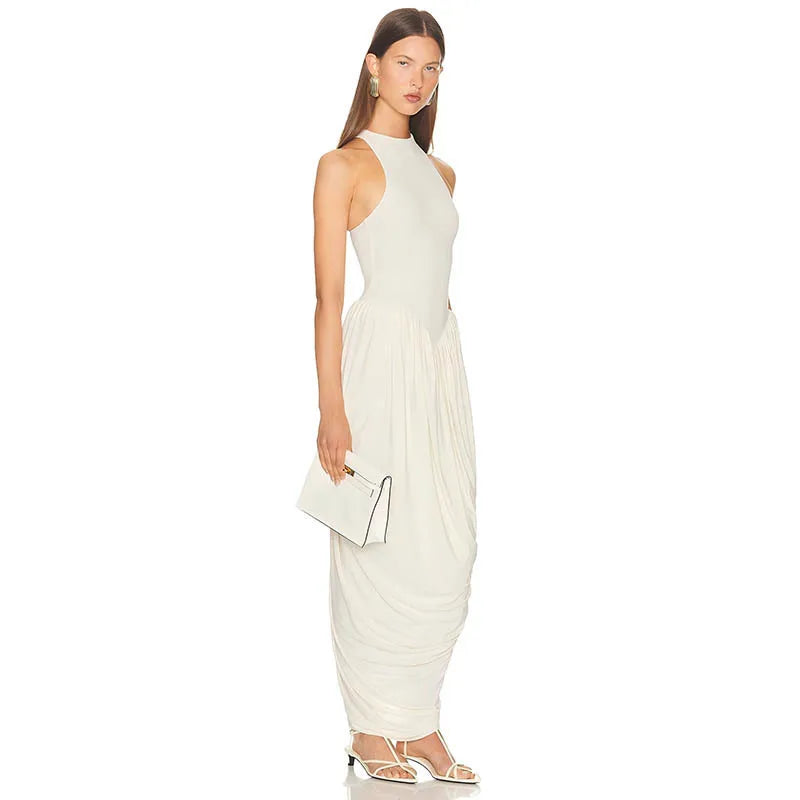 Grace Off-Shoulder Pleated Elegant O Neck Maxi Dress