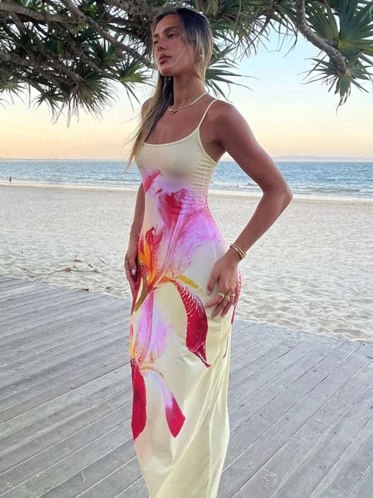 Women's Spaghetti Strap Blossom Baddie Maxi Dress